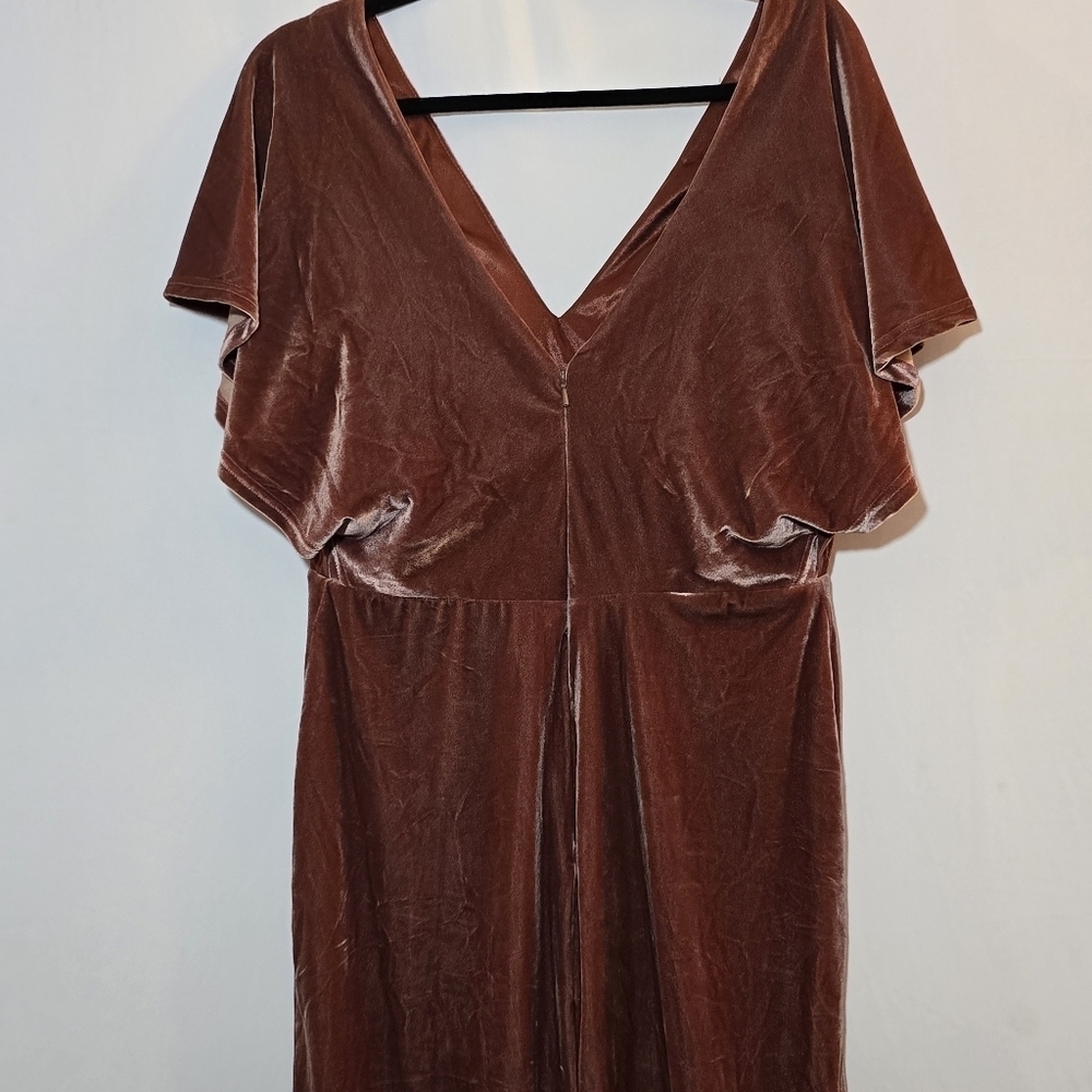 Revelry Gwen Pink Rose Blush Velvet Deep V Maxi Bridesmaid Wedding Dress, sz 12 - Picture 12 of 16